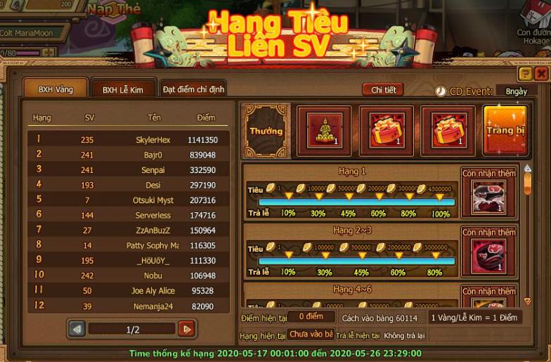 Chuỗi Sự Kiện Tiêu Phí Đua Top Cực Hot Chuỗi Sự Kiện Tiêu Phí Đua Top Cực Hot